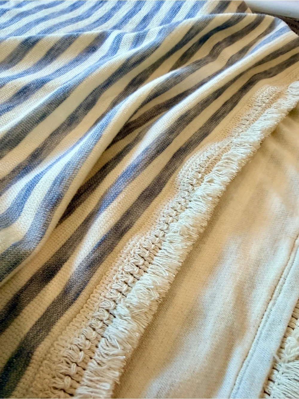 J.Jill 100% Cotton Coastal Blue White Striped Fringe Hem Tunic Top Medium